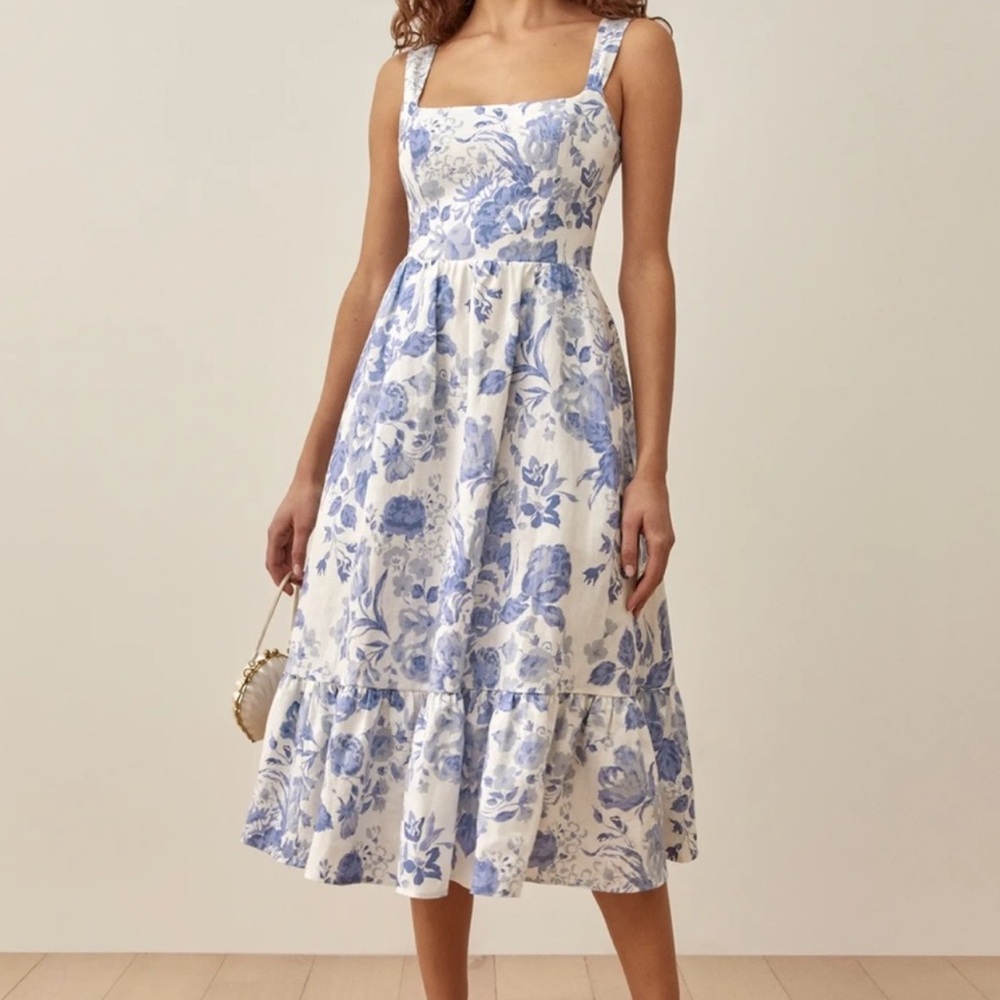 Reformation Bucatini blue floral midi dress